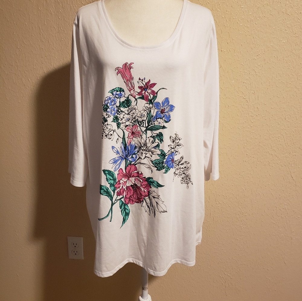 Woman Within Floral Top 3/4th Sleeves Size 2X